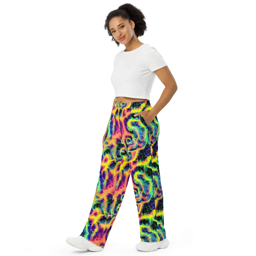 Psychedelic Grid on Wide-Leg Pants — Left Front