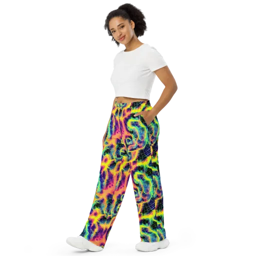 Psychedelic Grid on a Wide-Leg Pants