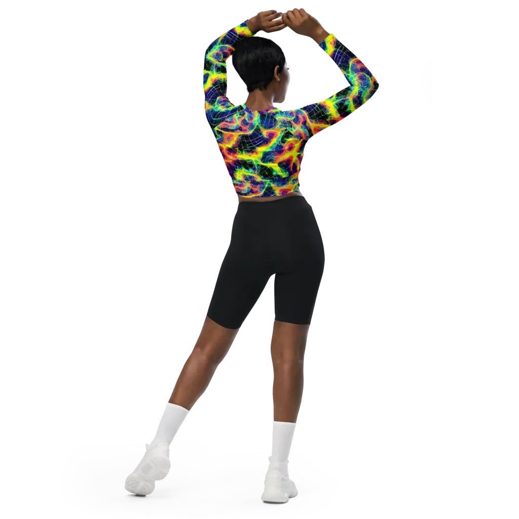 Psychedelic Grid on Long Sleeve Crop Top — Back