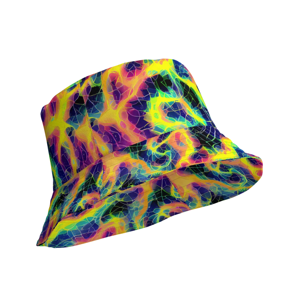 Psychedelic Grid on Reversible Bucket Hat — Product details Outside