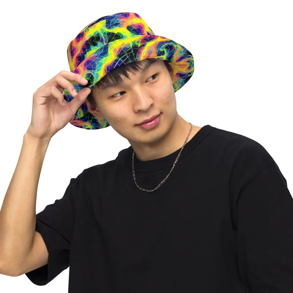 Psychedelic Grid on Reversible Bucket Hat — Front Inside