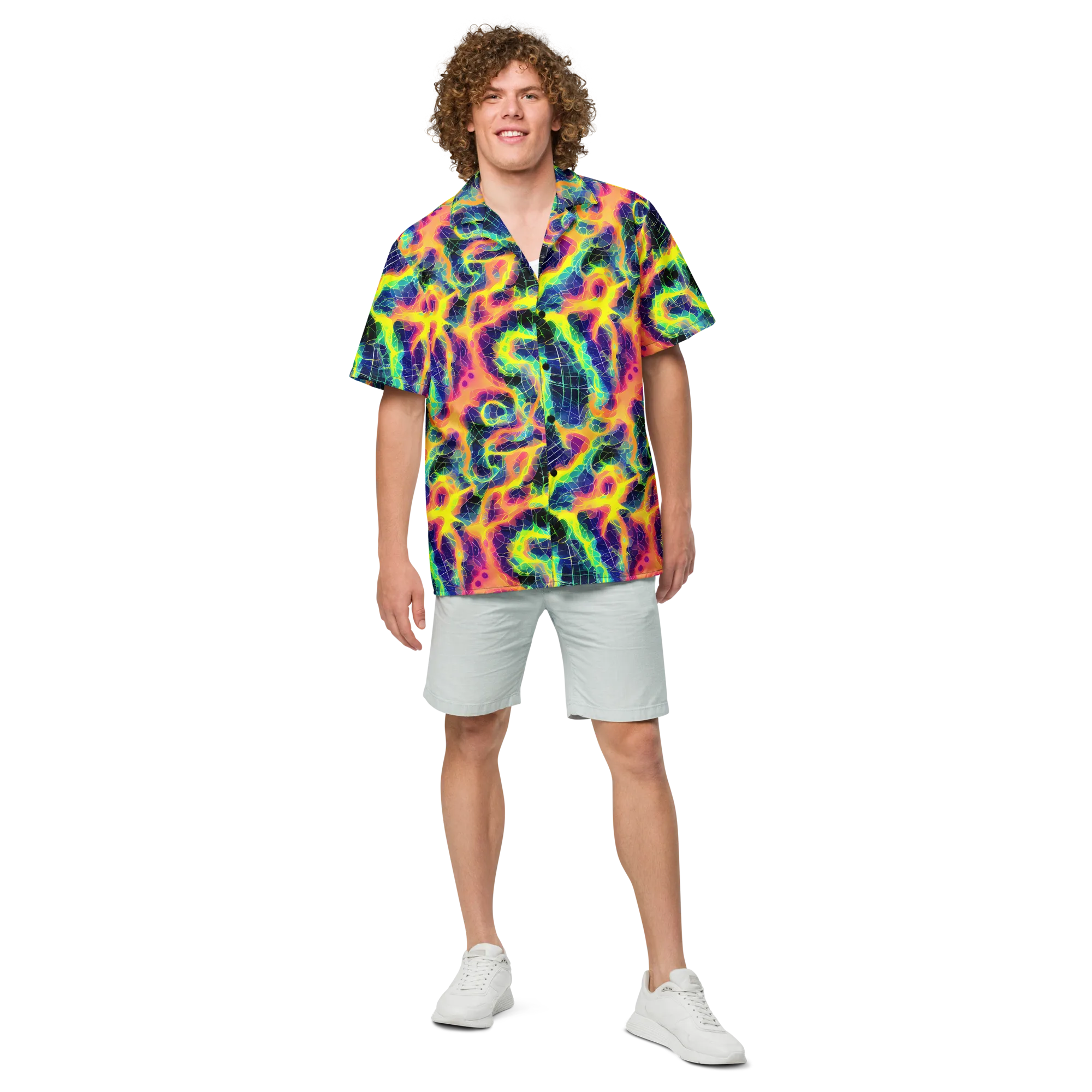 Psychedelic Grid on Button Shirt — Front