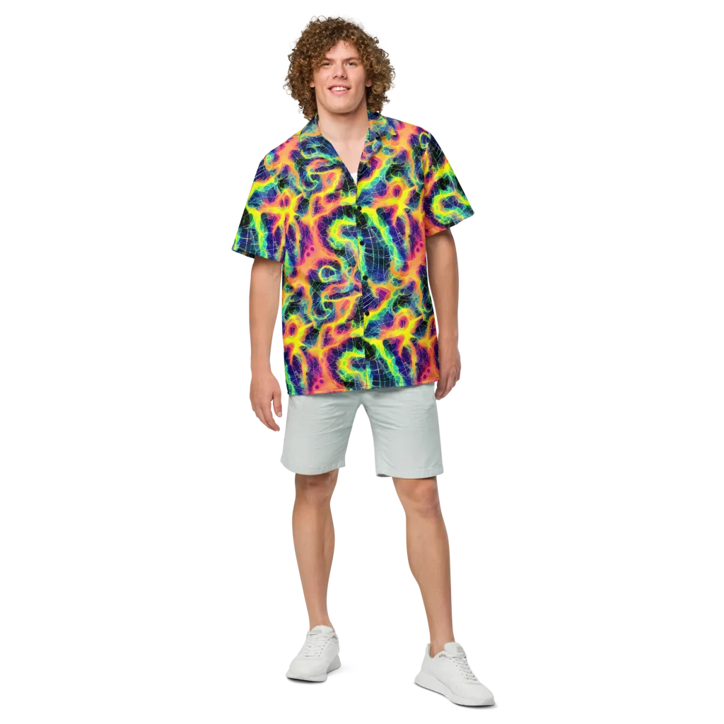 Psychedelic Grid on Button Shirt — Front
