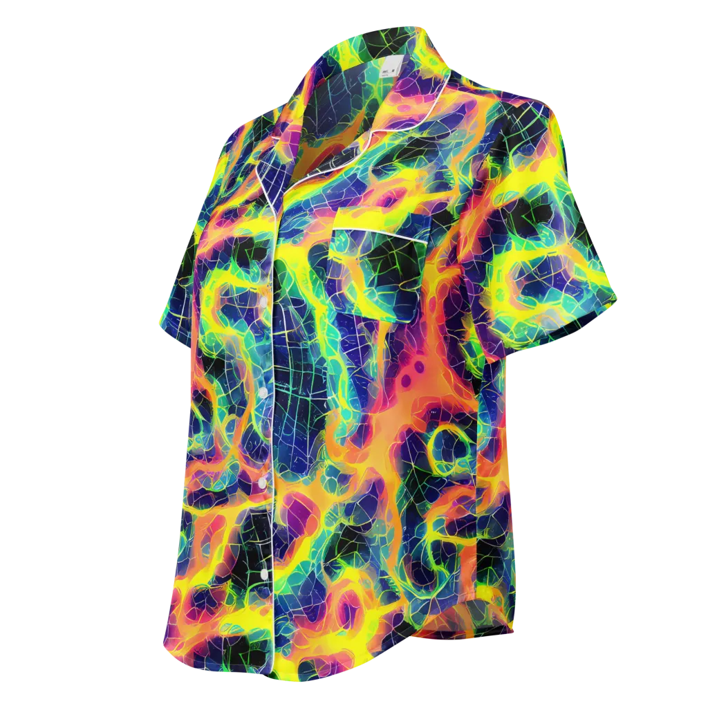 Psychedelic Grid on Women's Short Sleeve Pajama Top — Left Front