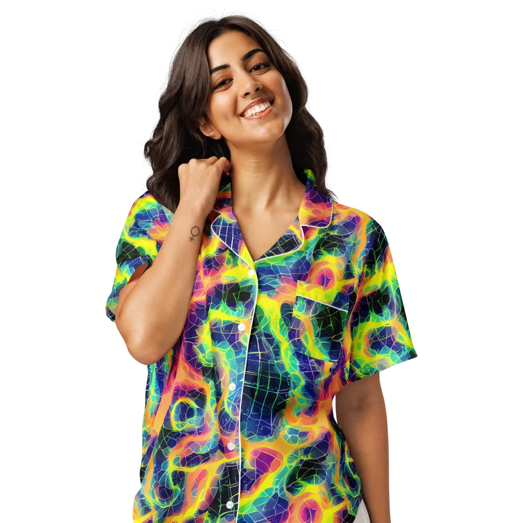 Psychedelic Grid on Women's Short Sleeve Pajama Top — Front