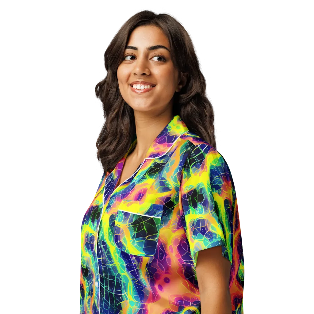 Psychedelic Grid on Women's Short Sleeve Pajama Top — Left Front