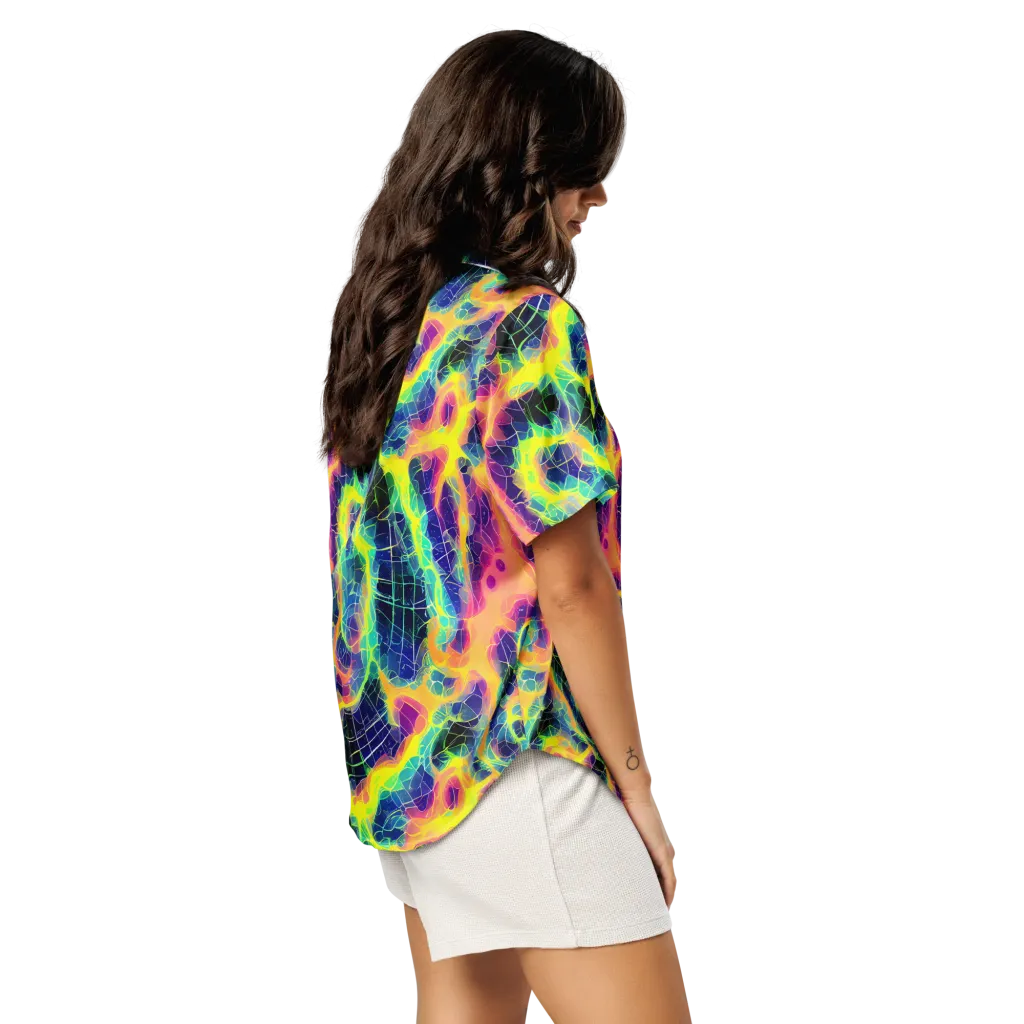 Psychedelic Grid on Women's Short Sleeve Pajama Top — Right Back