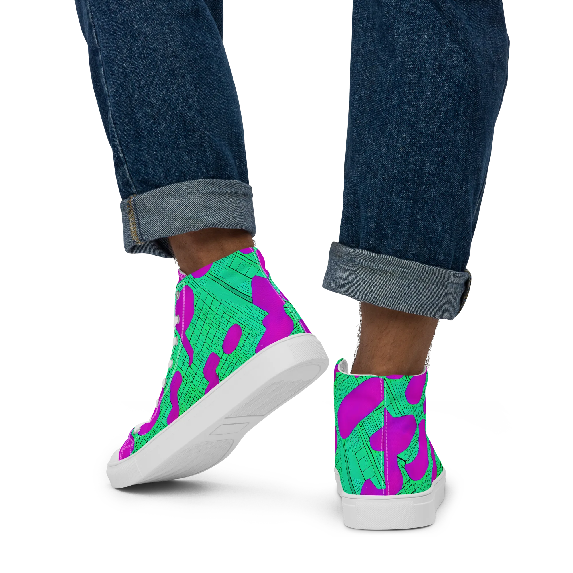 Electric Scale on Men's High Top Canvas Shoes — Back