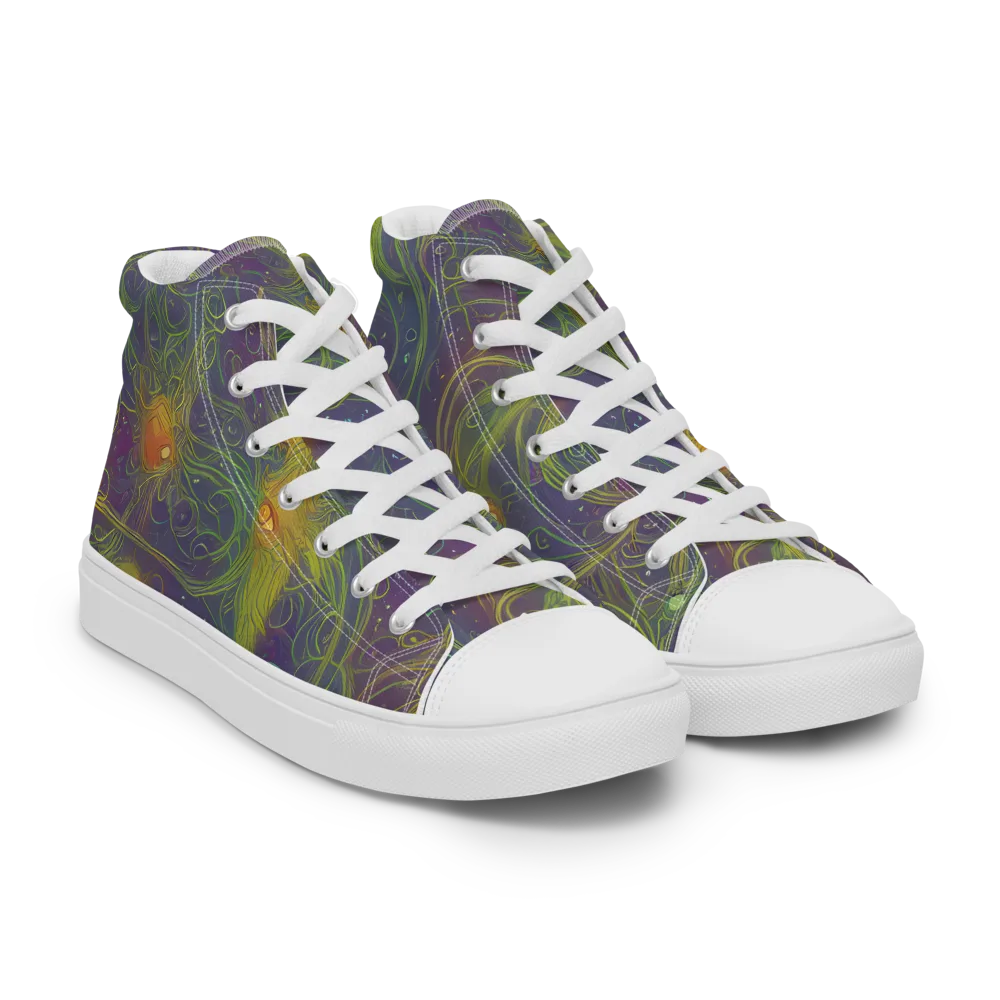 Bioluminal Garden on Men's High Top Canvas Shoes — Right Front