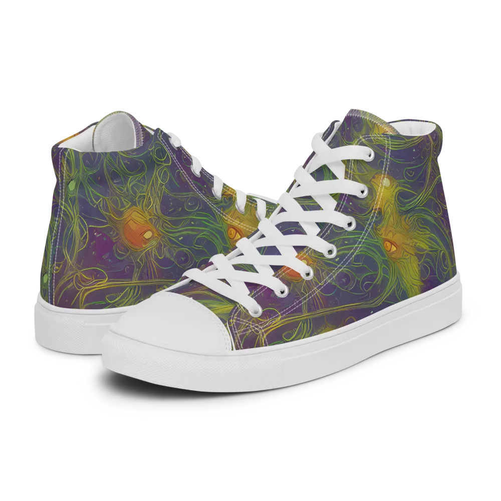 Bioluminal Garden on Men's High Top Canvas Shoes — Left