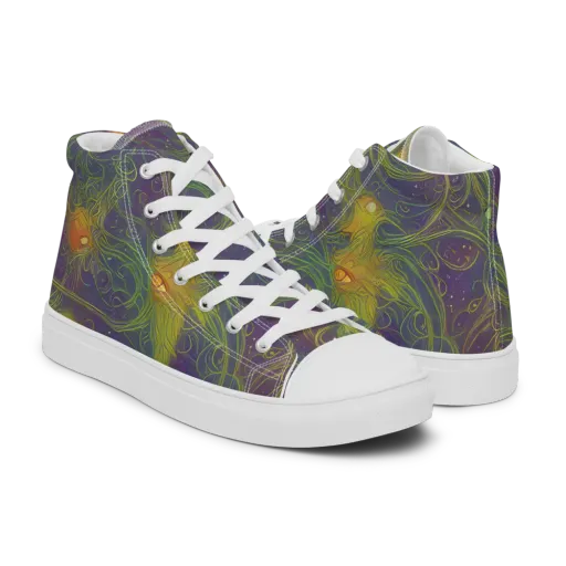Bioluminal Garden on a Men's High Top Canvas Shoes