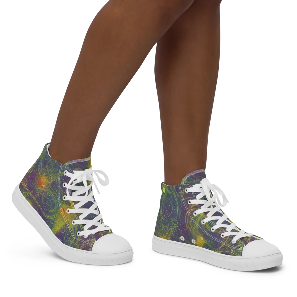 Bioluminal Garden on Women's High Top Canvas Shoes — Right