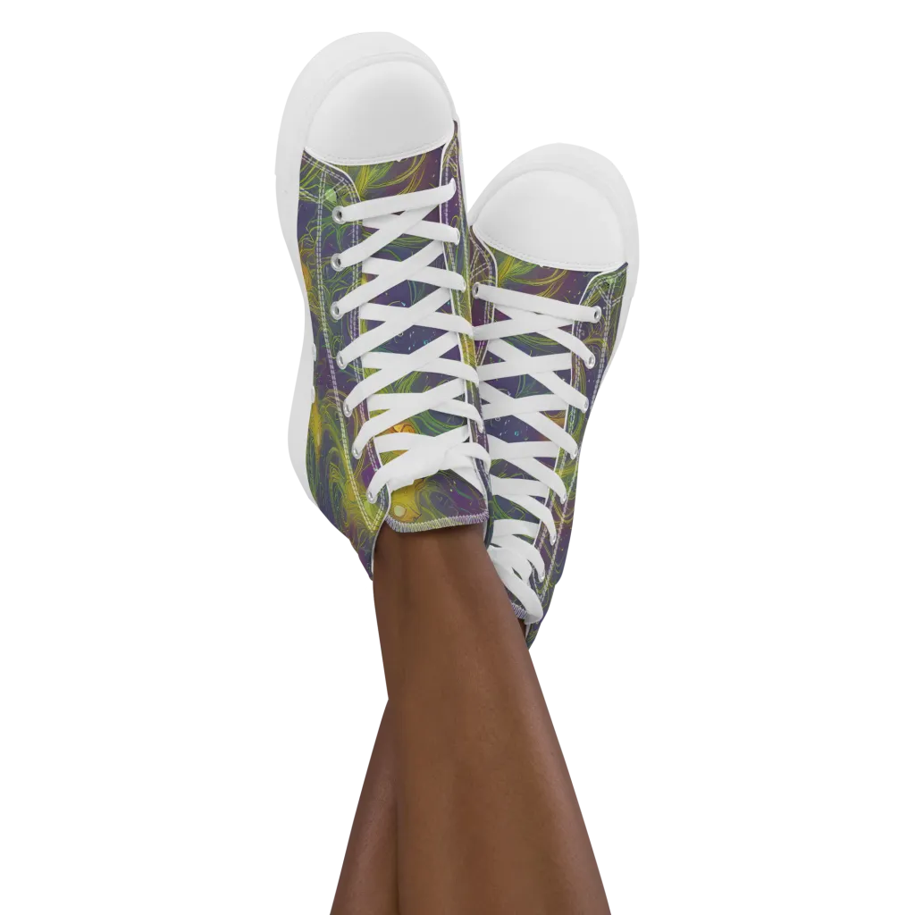 Bioluminal Garden on Women's High Top Canvas Shoes — Front