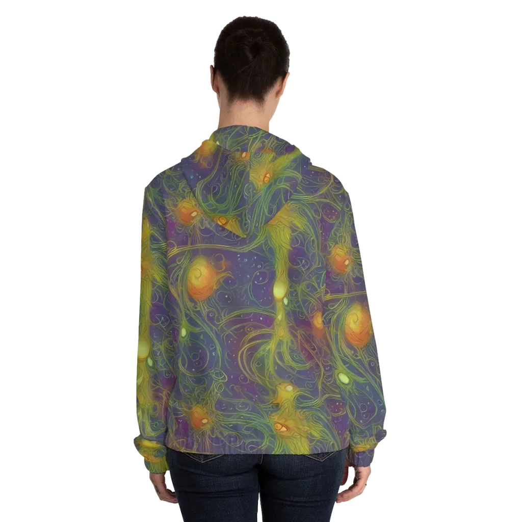 Bioluminal Garden on Women's Full-Zip Hoodie — Back On Person