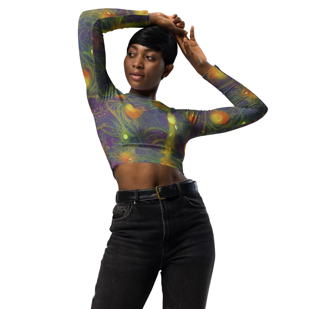 Bioluminal Garden on Long Sleeve Crop Top — Front