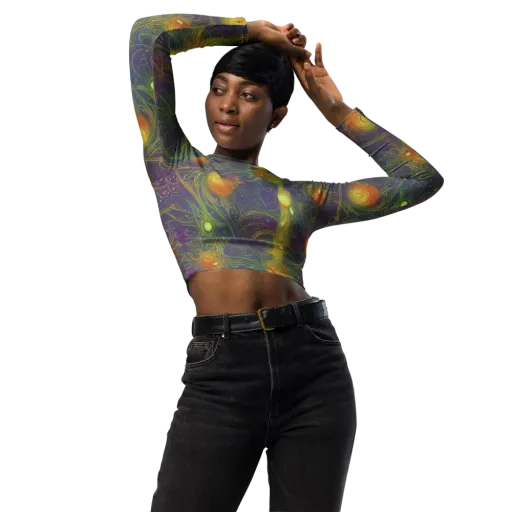 Bioluminal Garden on a Long Sleeve Crop Top
