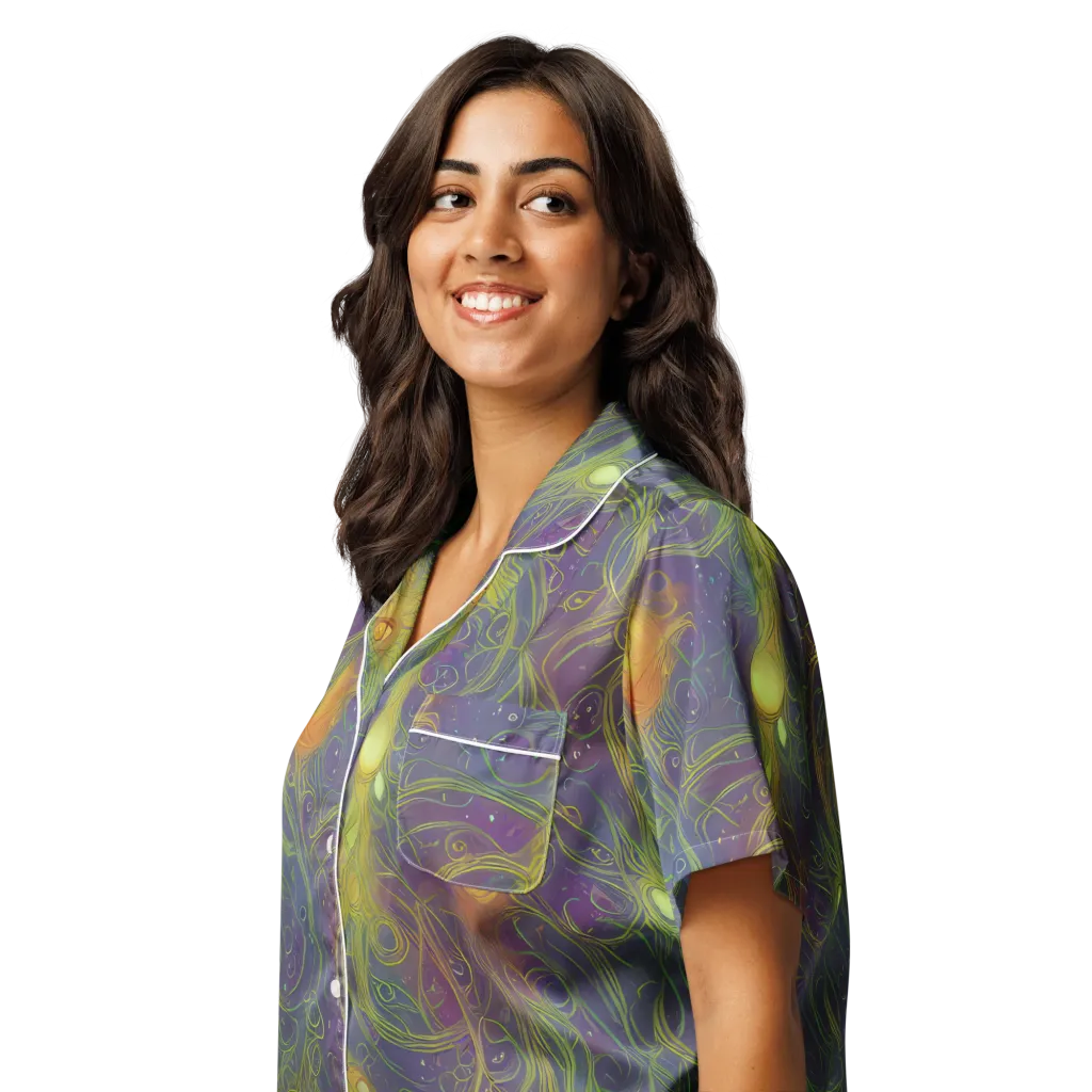 Bioluminal Garden on Women's Short Sleeve Pajama Top — Left Front