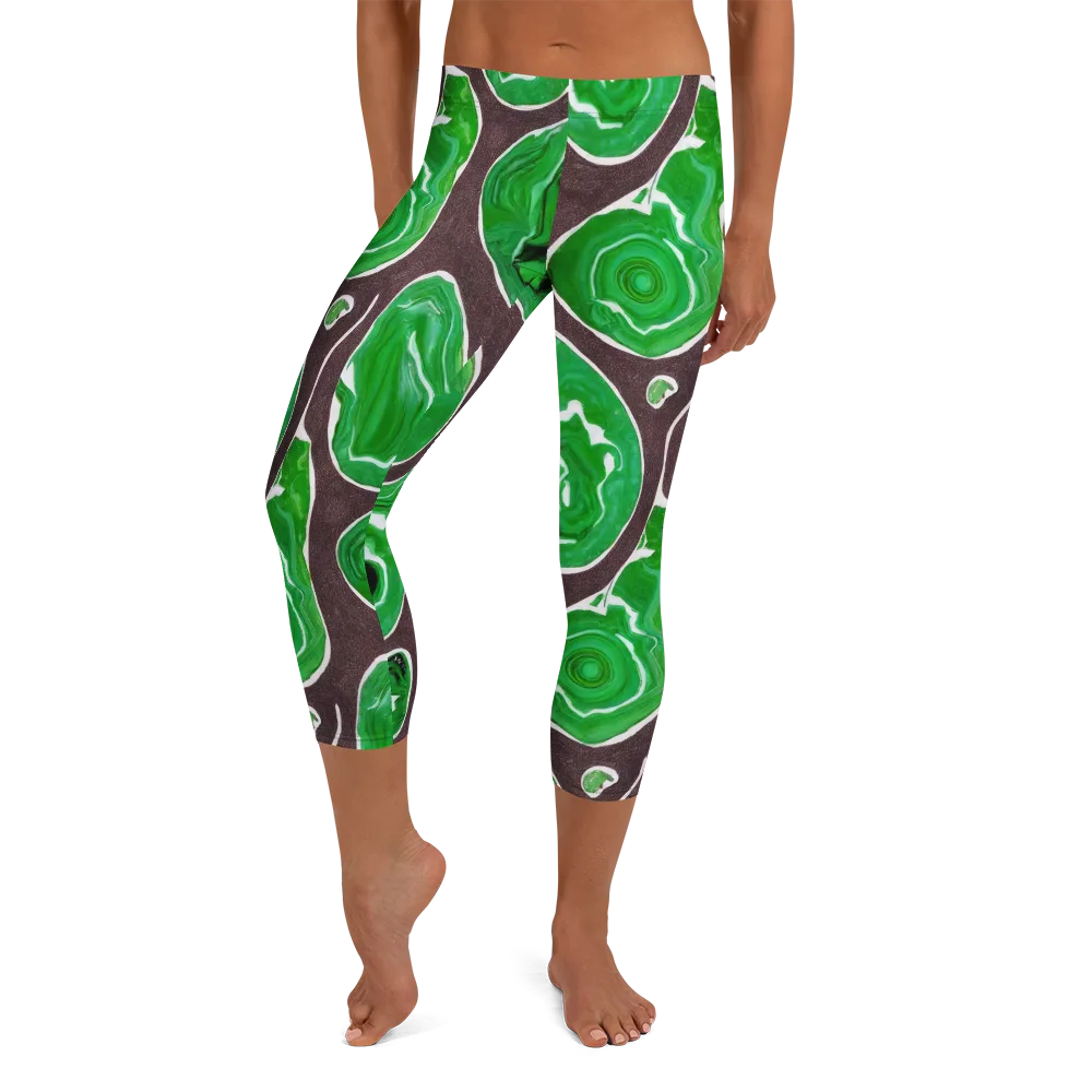 Emerald Marbling on Capri Leggings — Front