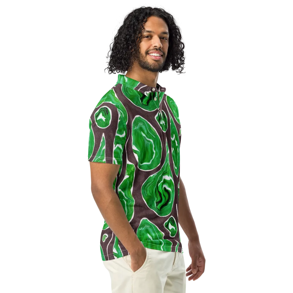 Emerald Marbling on Men's Slim Fit Polo Shirt — Right Front