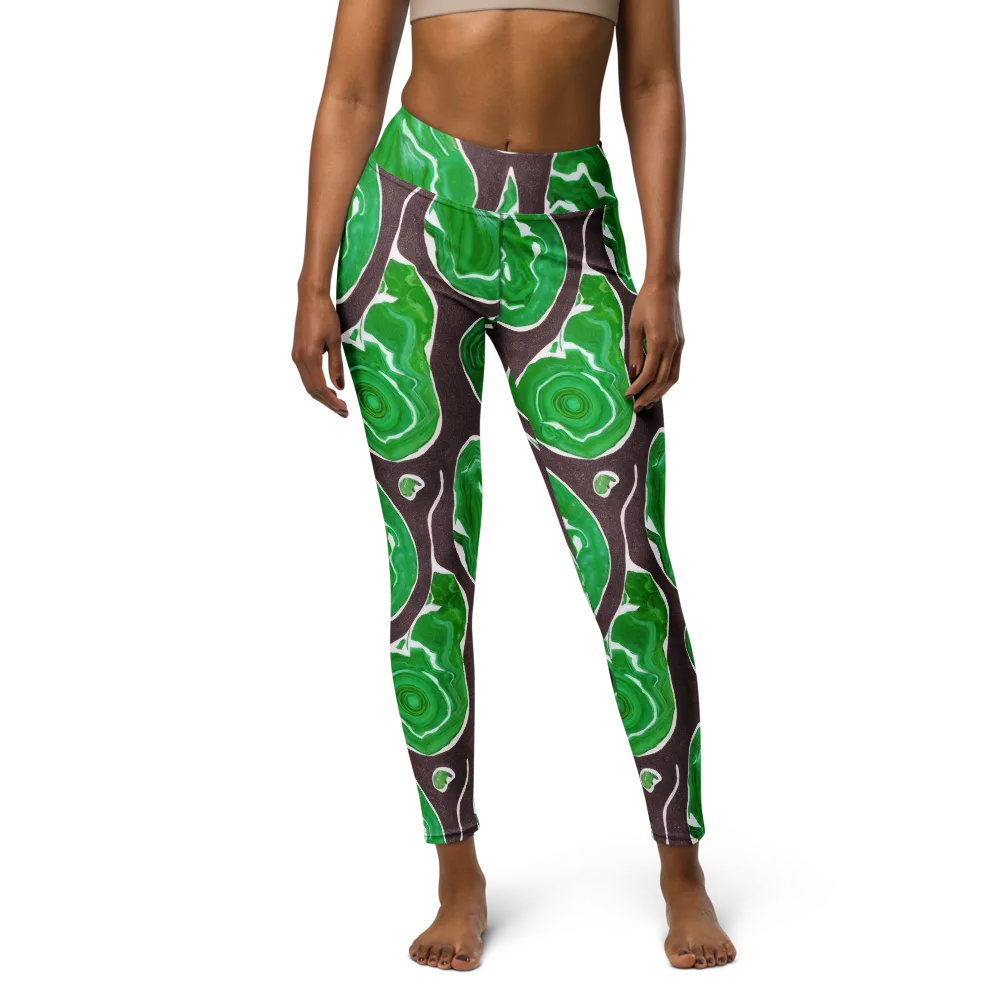 Emerald Marbling on Yoga Leggings — Front