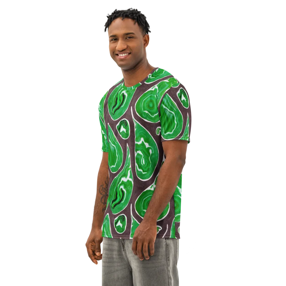 Emerald Marbling on Men's Cotton Crew Neck T-Shirt — Left Front