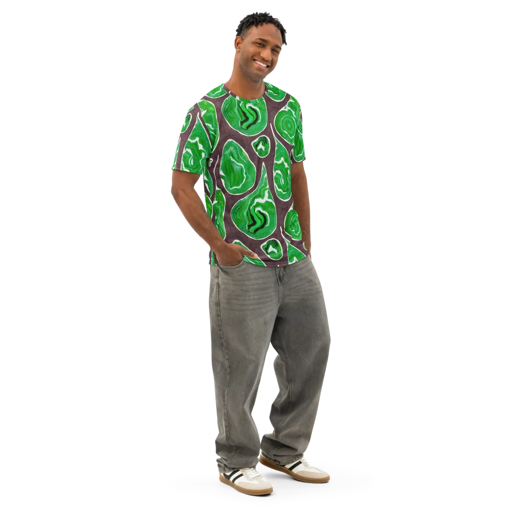 Emerald Marbling on Men's Cotton Crew Neck T-Shirt — Right Front