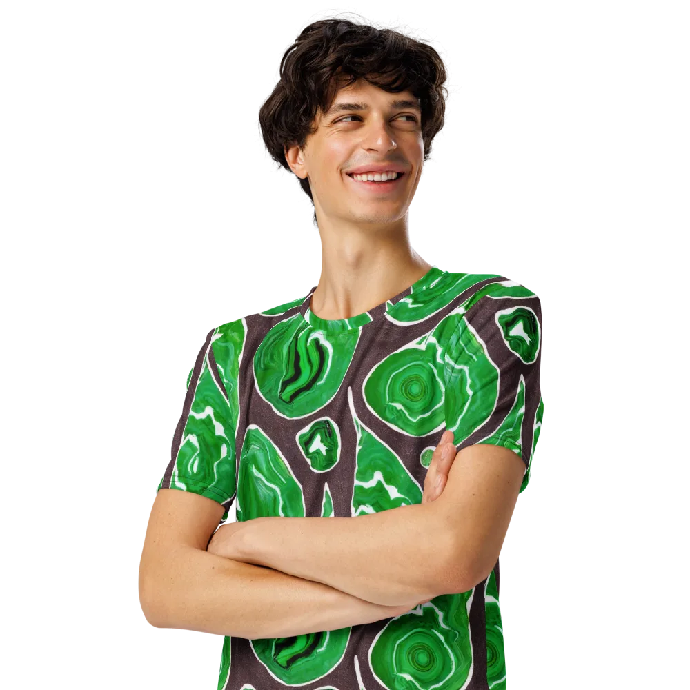 Emerald Marbling on Men's Crew Neck T-Shirt — Left Front