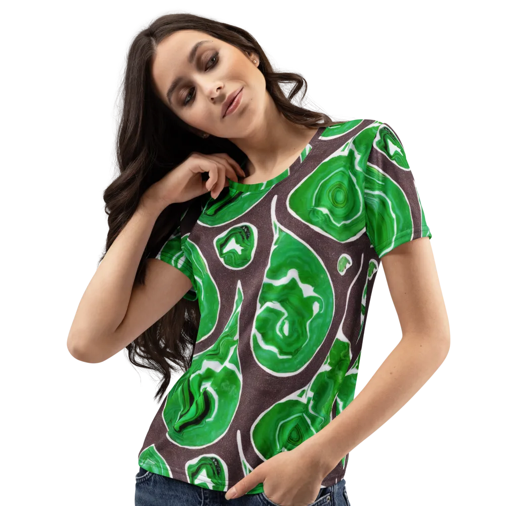 Emerald Marbling on Women's Crew Neck T-Shirt — Left Front