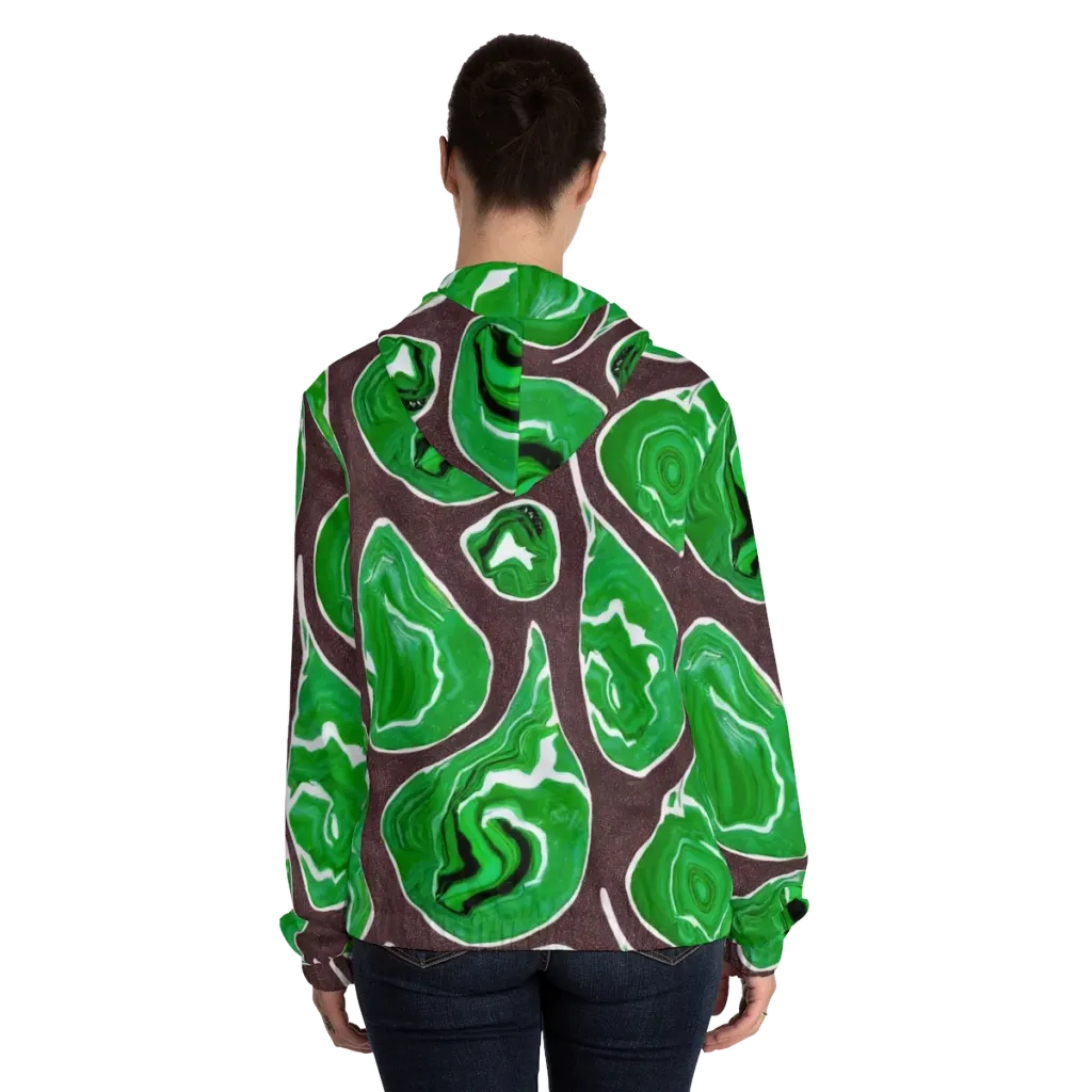 Emerald Marbling on Women's Full-Zip Hoodie — Back On Person