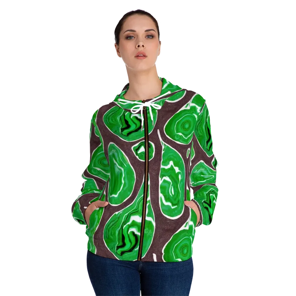 Emerald Marbling on Women's Full-Zip Hoodie — Front On Person