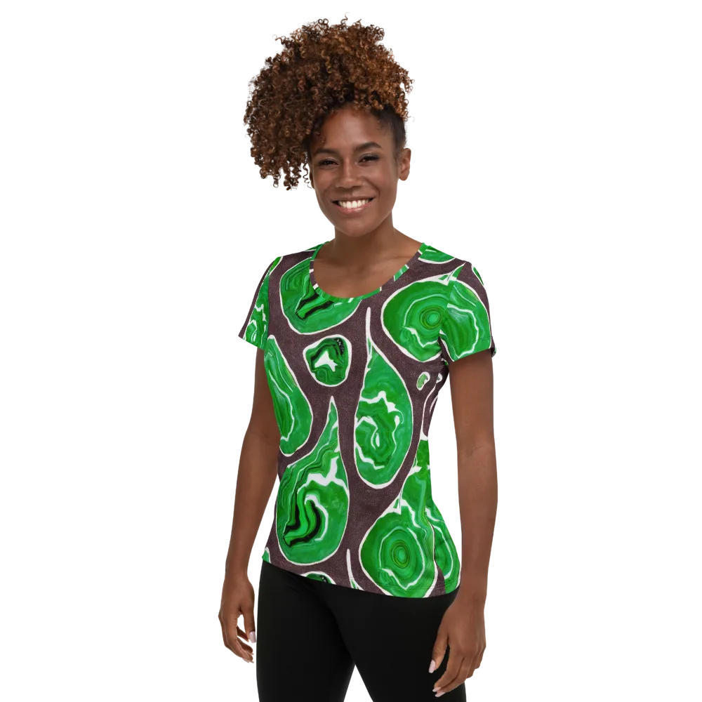 Emerald Marbling on Women's Athletic T-Shirt — Left