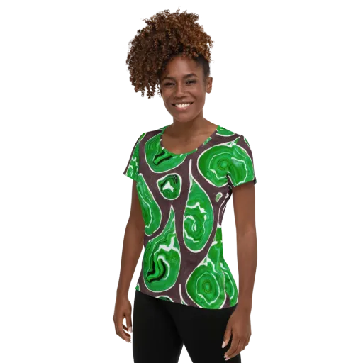 Emerald Marbling on a Women's Athletic T-Shirt