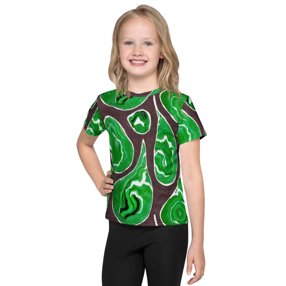 Emerald Marbling on Kids Crew Neck T-Shirt — Front
