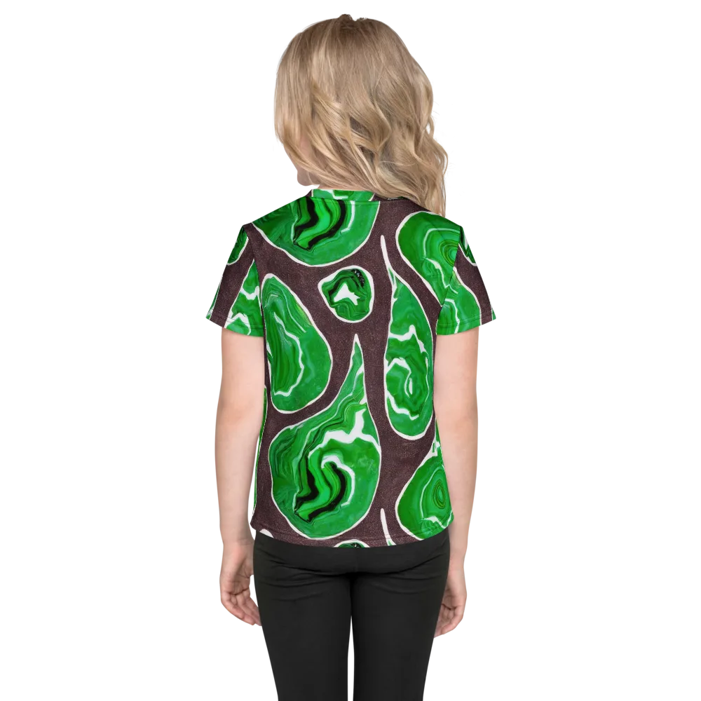 Emerald Marbling on Kids Crew Neck T-Shirt — Back