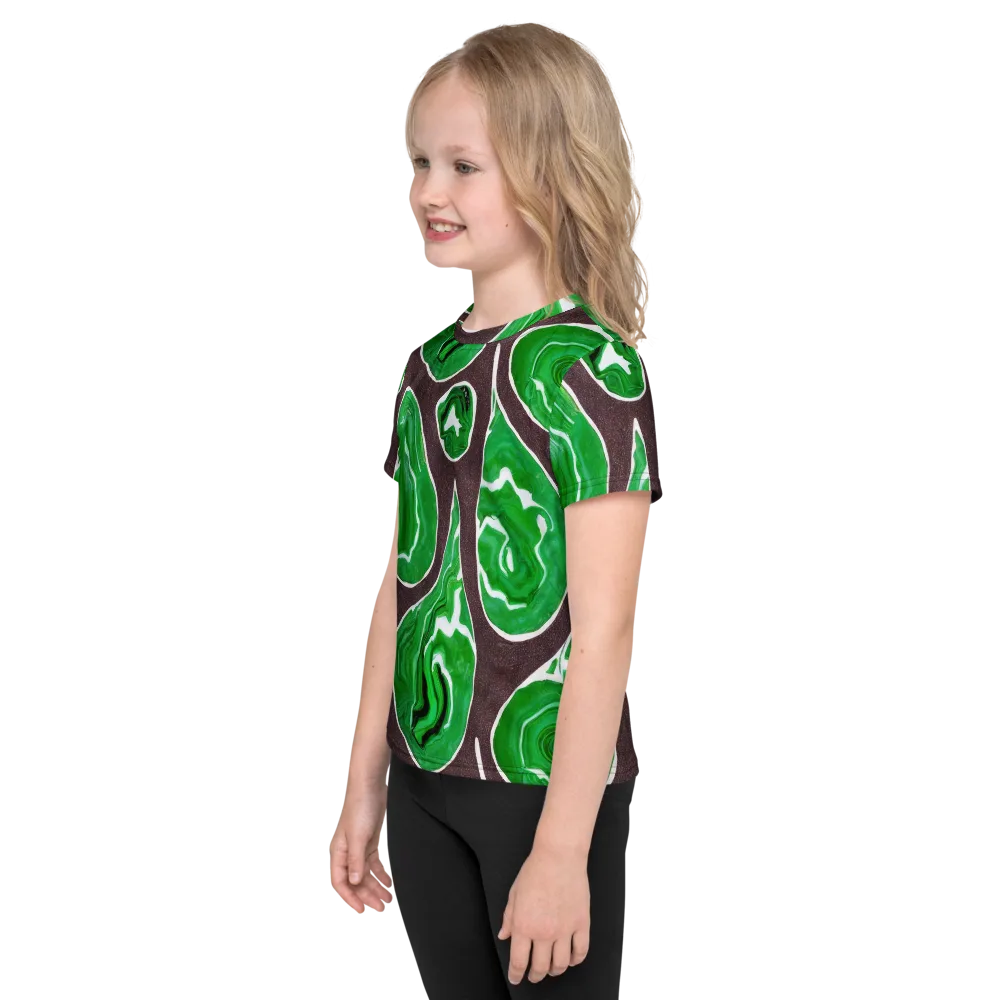 Emerald Marbling on Kids Crew Neck T-Shirt — Left
