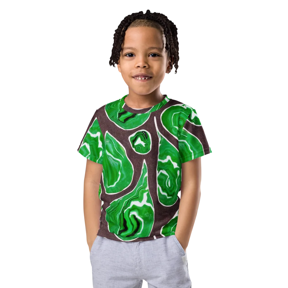 Emerald Marbling on Kids Crew Neck T-Shirt — Front