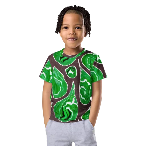 Emerald Marbling on a Kids Crew Neck T-Shirt