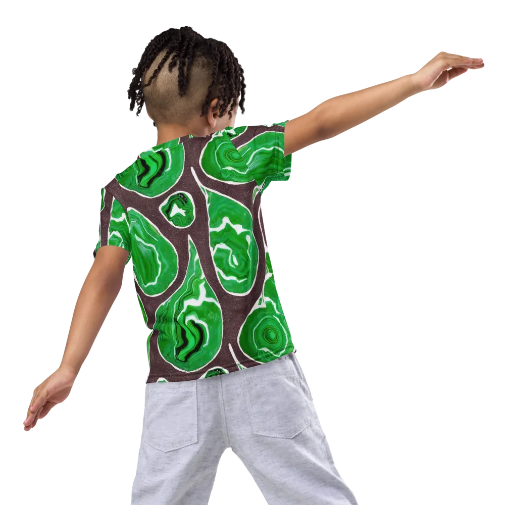 Emerald Marbling on Kids Crew Neck T-Shirt — Back