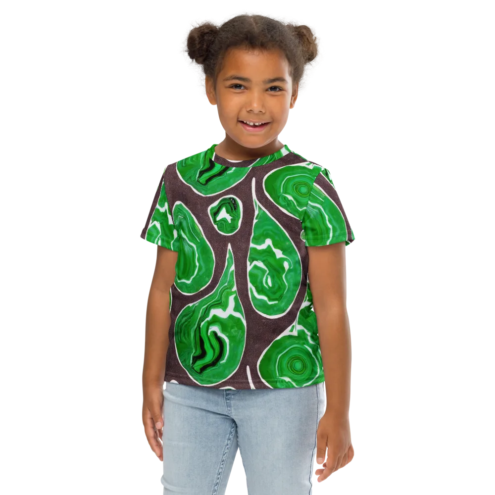 Emerald Marbling on Kids Crew Neck T-Shirt — Front