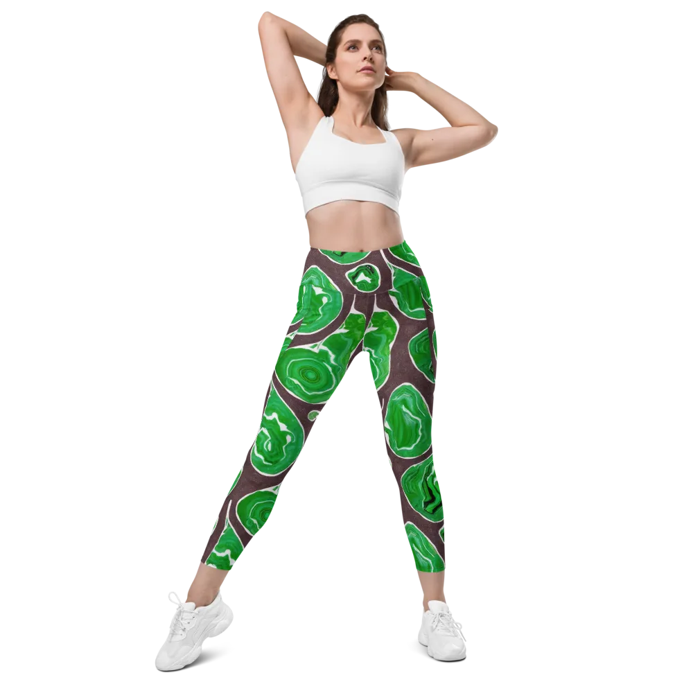 Emerald Marbling on Leggings with Pockets — Front