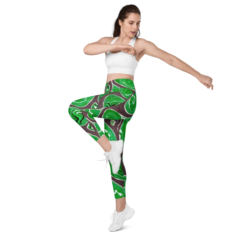 Emerald Marbling on Leggings with Pockets — Left Front
