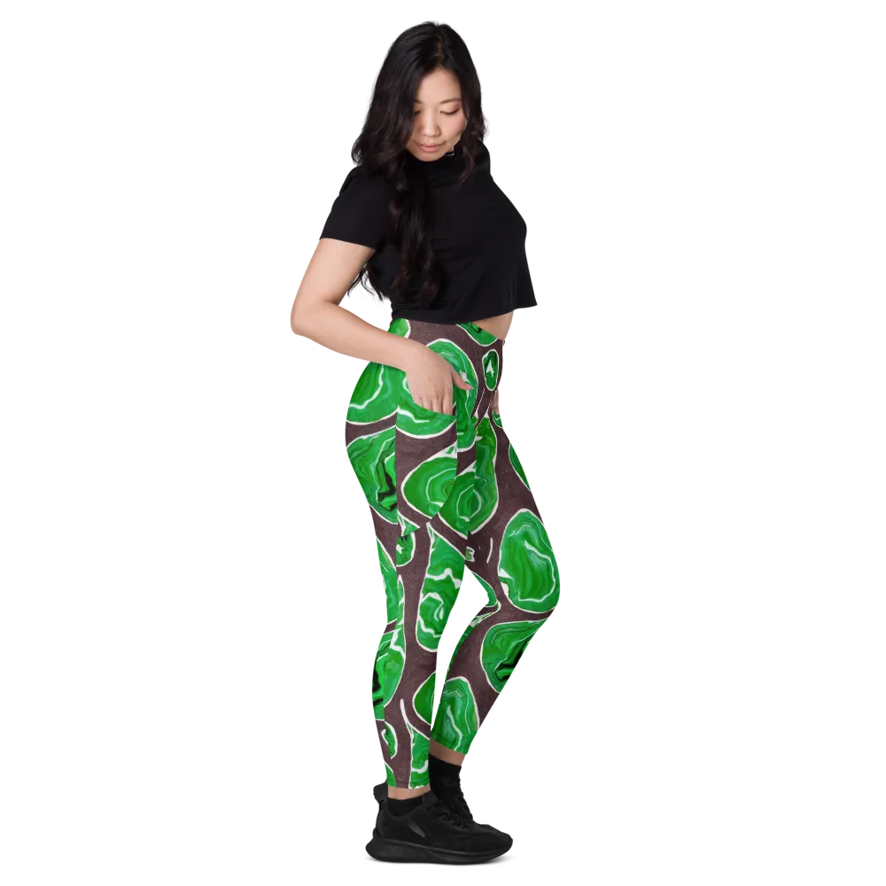 Emerald Marbling on Leggings with Pockets — Right