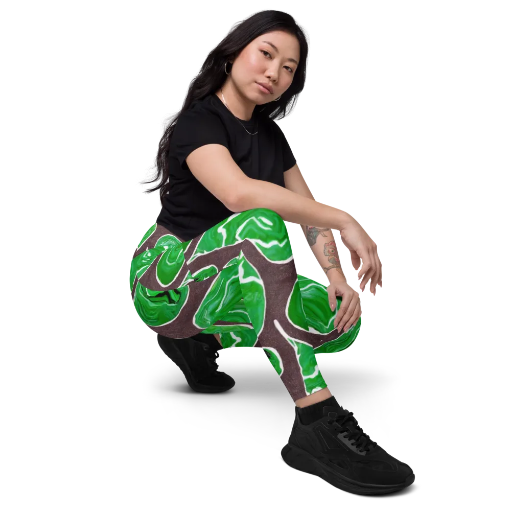 Emerald Marbling on Leggings with Pockets — Right Front