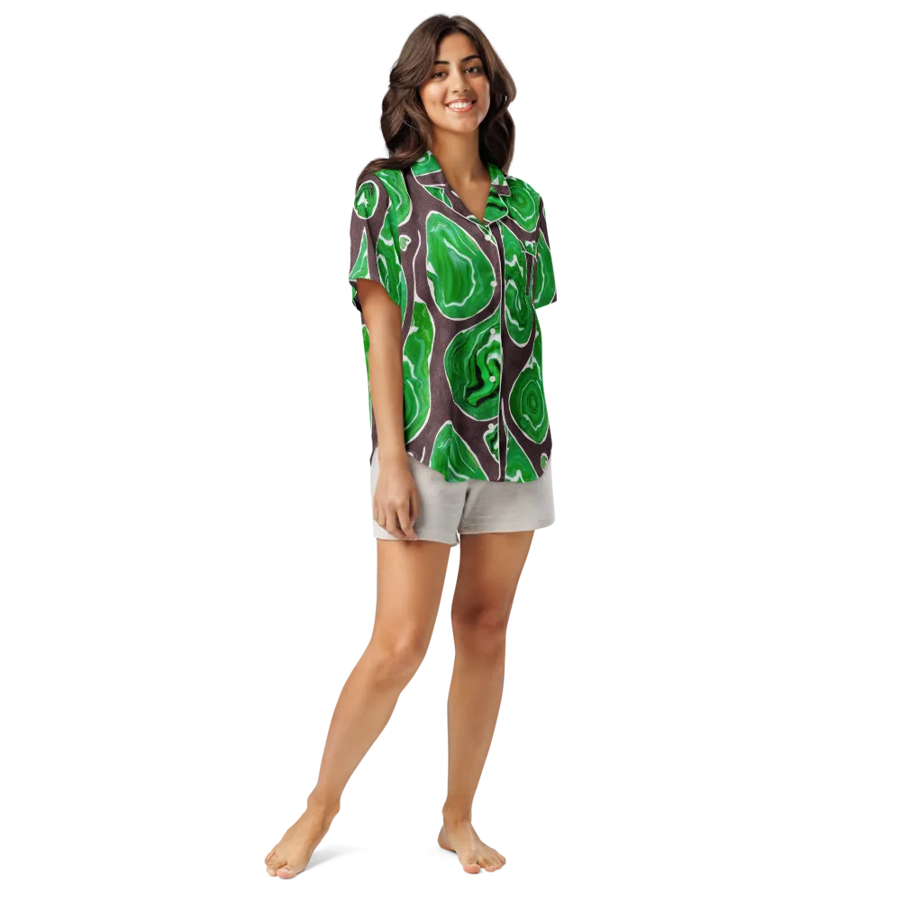 Emerald Marbling on Women's Short Sleeve Pajama Top — Front
