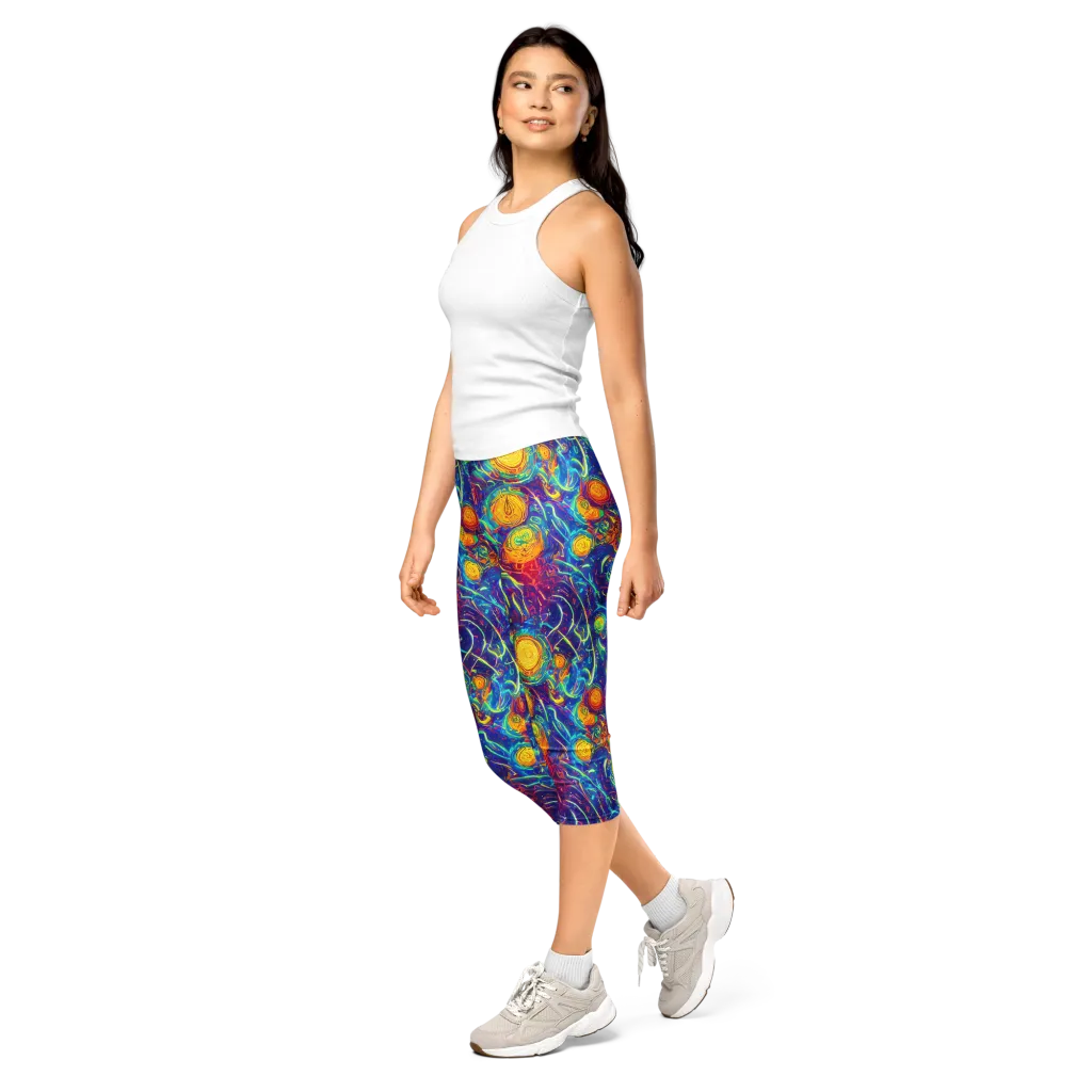 Cosmic Marigold on Capri Leggings — Left Front
