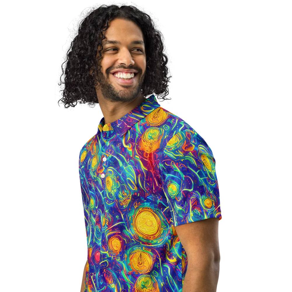 Cosmic Marigold on Men's Slim Fit Polo Shirt — Left Front