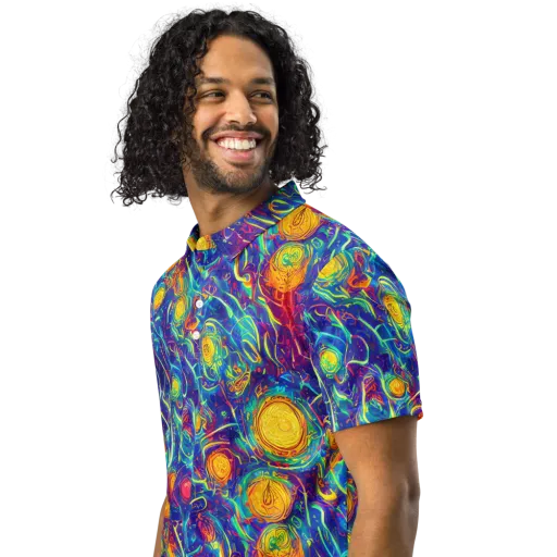 Cosmic Marigold on a Men's Slim Fit Polo Shirt