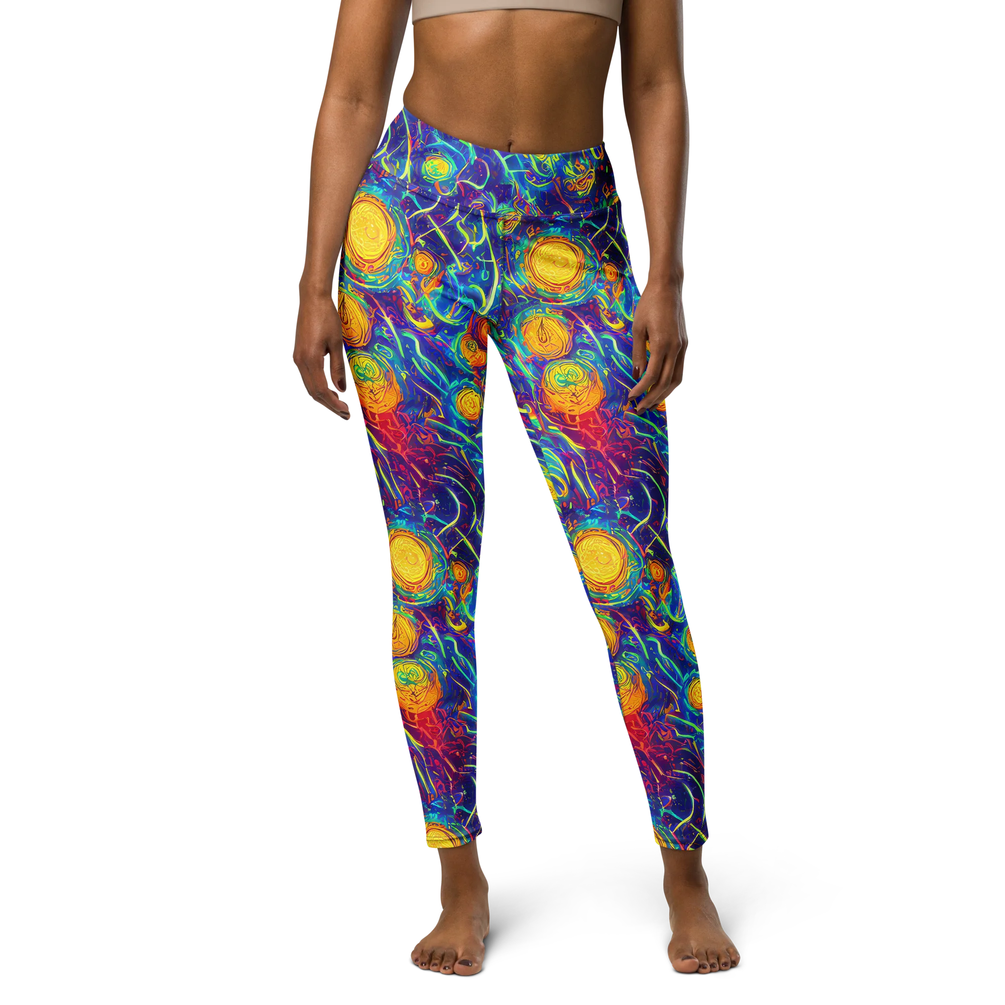 Cosmic Marigold on Yoga Leggings — Front