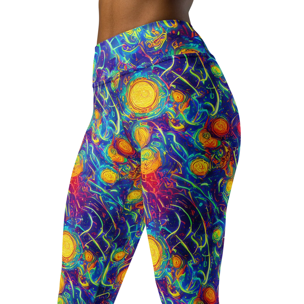 Cosmic Marigold on Yoga Leggings — Left Front
