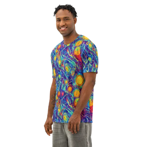 Cosmic Marigold on a Men's Cotton Crew Neck T-Shirt